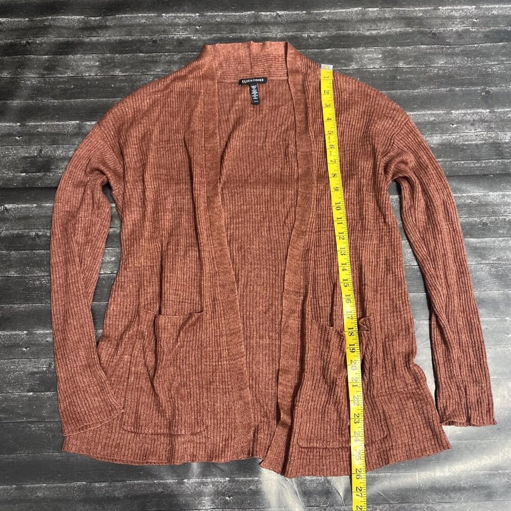 Eileen Fisher Rust Ribbed Open-Front Cardigan - Picture 5 of 6